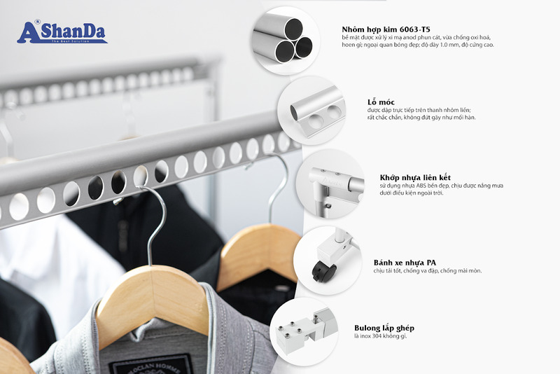 Giàn phơi quần áo di động - Gia Công Cơ Khí AShanDa - Công Ty TNHH Một Thành Viên Sơn Đan